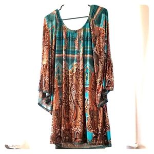 Teal, brown and orange shoulder-less dress XL